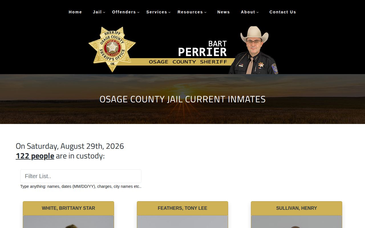 Nowata County custody-routing record reference from an official Osage County inmate interface